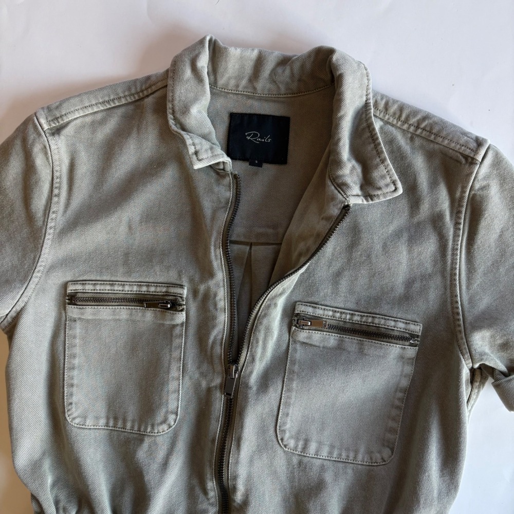Rails Women Small Seagrass Effie Utility‎ Zip Front Romper Denim Short Sleeve